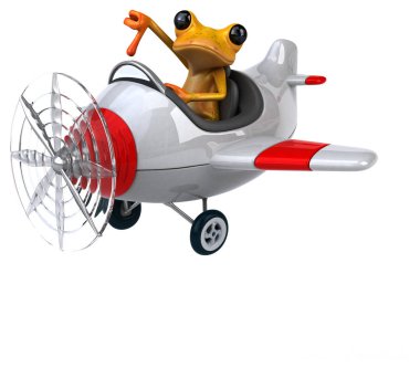 Uçakta eğlenceli kurbağa - 3D Görüntü