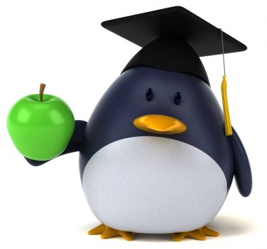 Komik karikatür karakter ile elma - 3d çizim