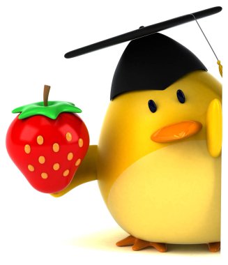 çilek - 3d çizim tutan komik çizgi film karakteri