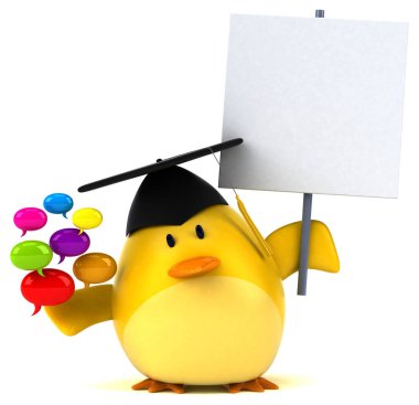 -3d illüstrasyon kabarcıklar tutan komik çizgi film karakteri