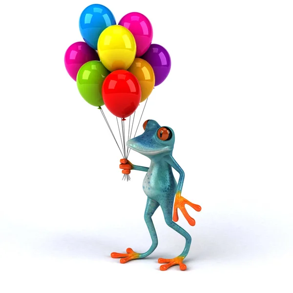 風船でカエルを楽しむ 3Dイラスト — ストック写真