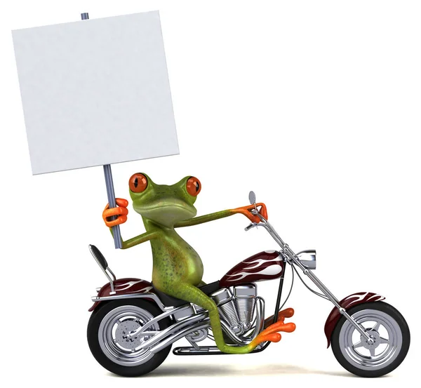 funny cartoon character on motorcycle  - 3D Illustration