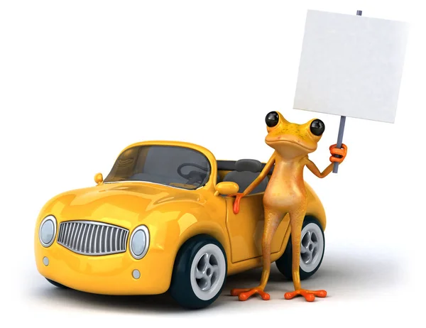 Fun Frog Pobliżu Samochodu Ilustracja — Zdjęcie stockowe