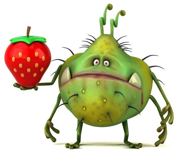 Funny Cartoon Character Holding Strawberry Illustration — Stock Photo, Image