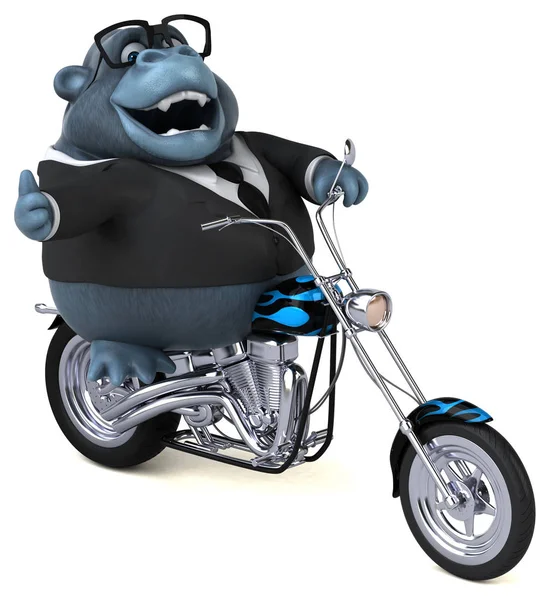 funny cartoon character on motorcycle  - 3D Illustration