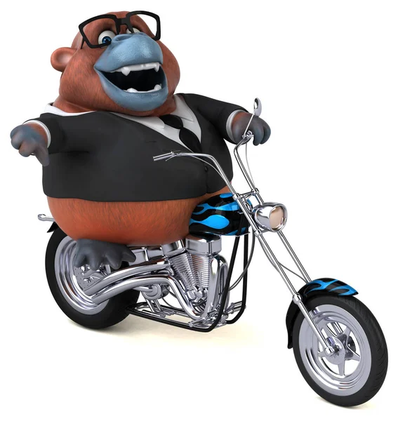 Lustige Cartoon Figur Auf Motorrad Illustration — Stockfoto