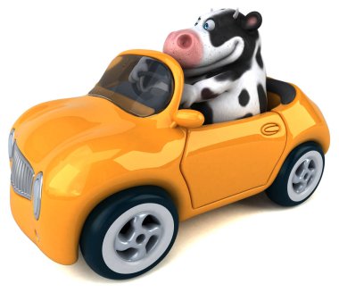 Otomobil - 3d çizim üzerinde eğlenceli çizgi film karakteri