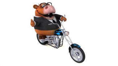 komik karikatür karakter inek motosiklet - 3d animasyon