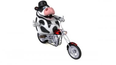 komik karikatür karakter inek motosiklet - 3d animasyon