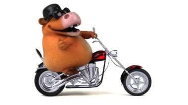 komik karikatür karakter inek motosiklet - 3d animasyon