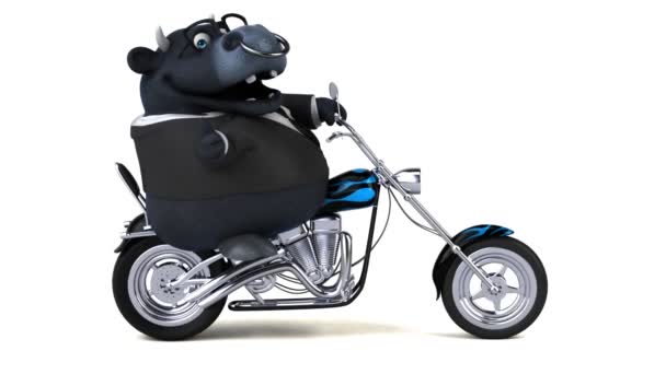 Смешной Персонаж Мультфильма Мотоцикле Показывает Большой Палец Вверх Анимация — стоковое видео