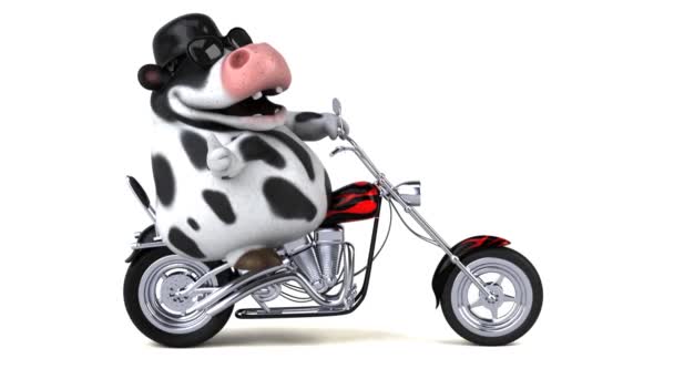 Divertido Personaje Dibujos Animados Vaca Motocicleta Animación — Vídeo de stock