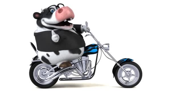 Αστεία Κινούμενα Σχέδια Αγελάδα Χαρακτήρα Στη Μοτοσικλέτα Animation — Αρχείο Βίντεο