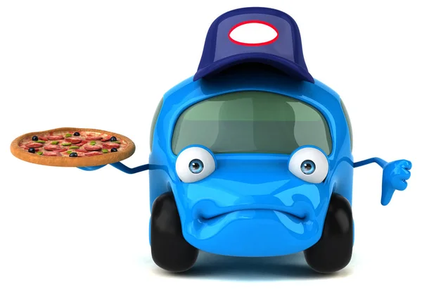 Coche Divertido Con Pizza Ilustración —  Fotos de Stock