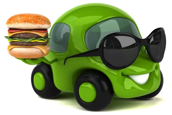 Zábavné Auto Drží Burger Obrázek — Stock fotografie