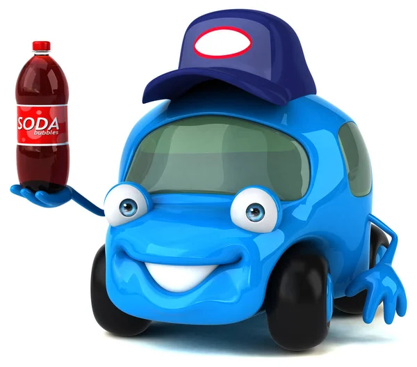 Zabawne Samochodem Trzymając Soda Ilustracja — Zdjęcie stockowe