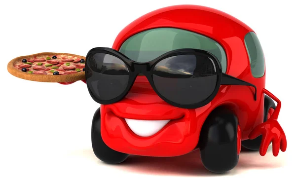 Spaßauto Mit Pizza Illustration — Stockfoto