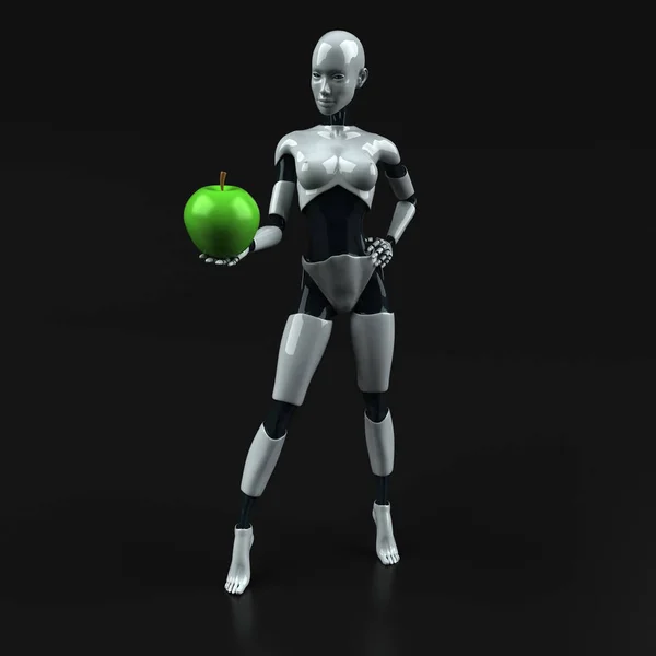 Roboter Hält Apfel Illustration — Stockfoto