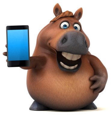 Akıllı telefonlu eğlenceli at - 3D İllüstrasyon