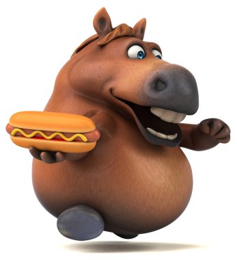 Sosisli sandviçli eğlenceli at - 3D Görüntü