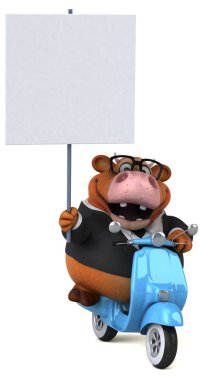 Eğlenceli çizgi film karakteri üzerinde motosiklet - 3d çizim