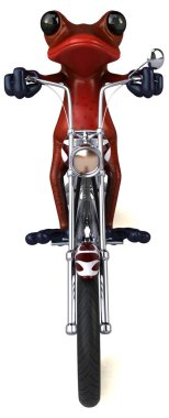 Eğlenceli çizgi film karakteri üzerinde motosiklet - 3d çizim