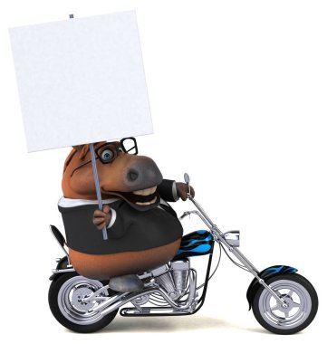 Eğlenceli çizgi film karakteri üzerinde motosiklet - 3d çizim