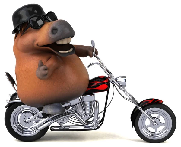 Spaß Cartoon Figur Auf Dem Motorrad Illustration — Stockfoto