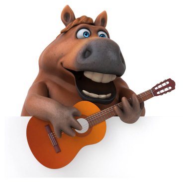 Gitarlı eğlenceli at - 3D Görüntü
