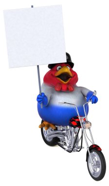 Motosiklet - 3d çizim üzerinde eğlenceli çizgi film karakteri