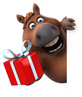 Hediye ile eğlenceli at - 3D İllüstrasyon