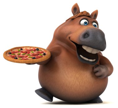 Pizza ile eğlenceli at - 3D Görüntü