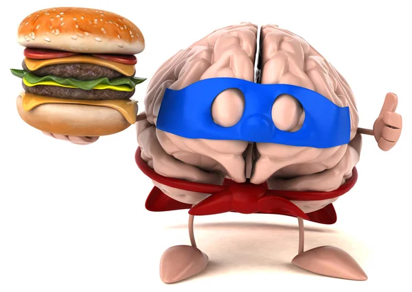 Komik Beyin Karakter Holding Burger — Stok fotoğraf