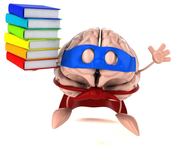 Divertido Cerebro Carácter Celebración Libros — Foto de Stock