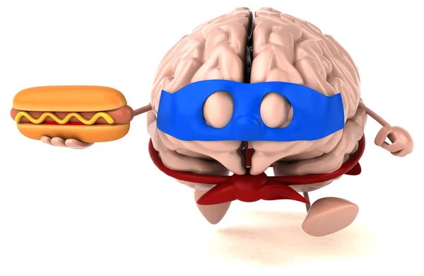 Grappige Hersenen Karakter Bedrijf Hotdog — Stockfoto