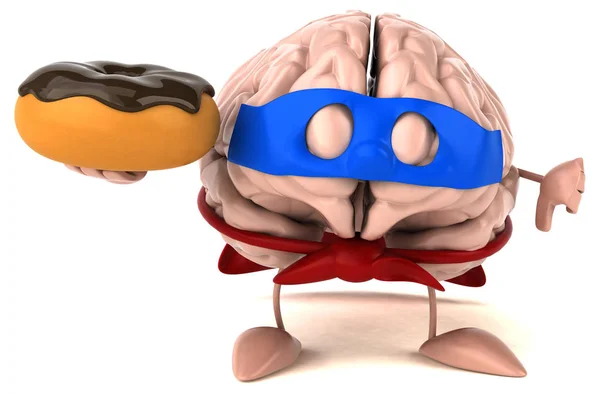 Grappige Hersenen Karakter Bedrijf Donut — Stockfoto