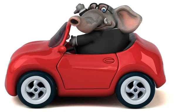 Fun cartoon character on car  - 3D Illustration