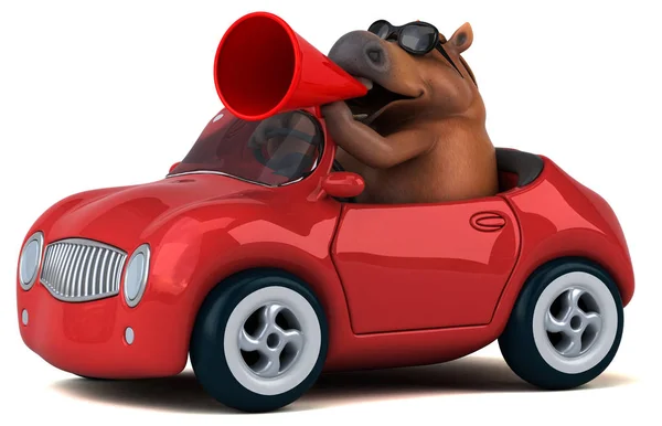 Fun cartoon character on car  - 3D Illustration