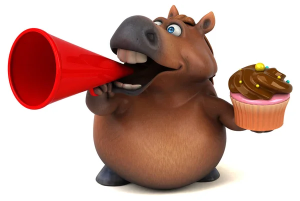 Rolig Häst Med Cupcake Illustration — Stockfoto