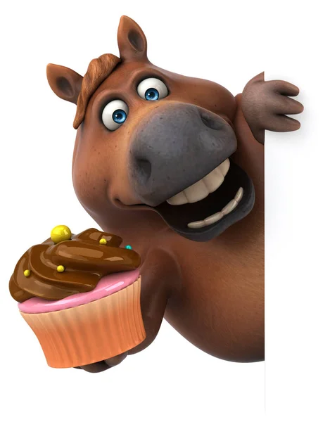 カップケーキと楽しい馬 3Dイラスト — ストック写真