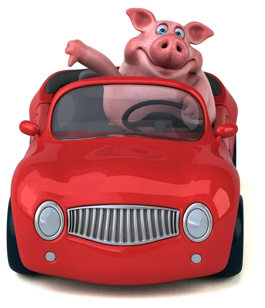 Fun  cartoon character on car  - 3D Illustration