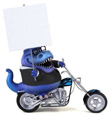 Motosiklet - 3d çizim üzerinde eğlenceli çizgi film karakteri