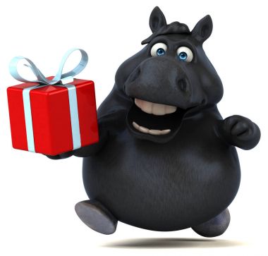 Hediye ile eğlenceli at - 3D İllüstrasyon