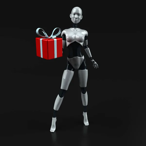Fun Robot Character Gift Illustration — Stock Photo, Image