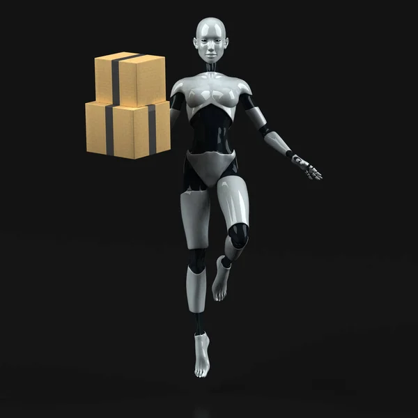 Spaß Roboterfigur Mit Boxen Illustration — Stockfoto