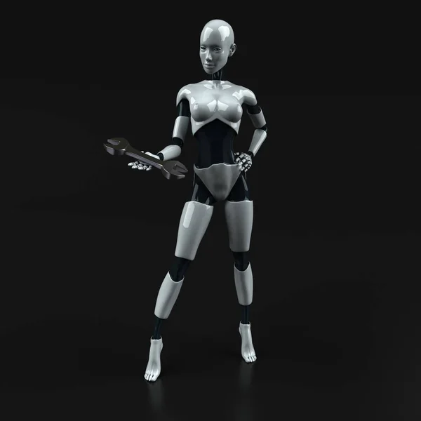 Spaß Roboterfigur Mit Werkzeug Illustration — Stockfoto