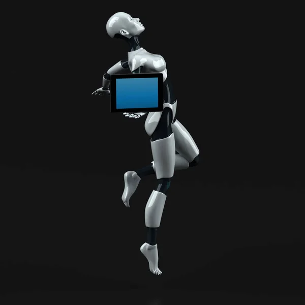 Kul Robot Karaktär Med Tablett Illustration — Stockfoto