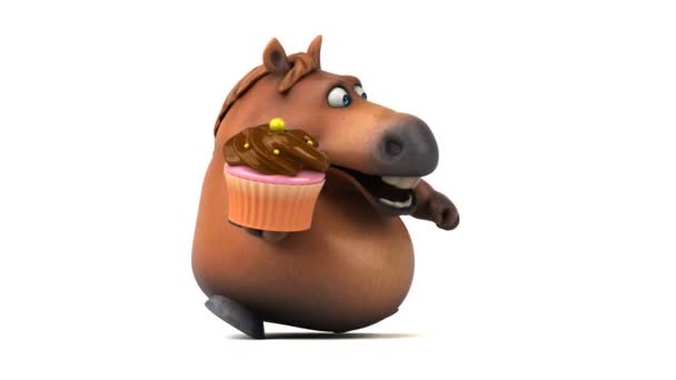 Cavalo Divertido Com Cupcake Animação — Vídeo de Stock