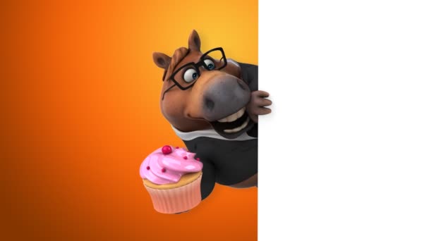 Cavalo Divertido Com Cupcake Animação — Vídeo de Stock