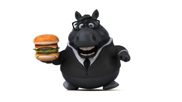 Divertido Caballo Con Hamburguesa Animación — Vídeos de Stock